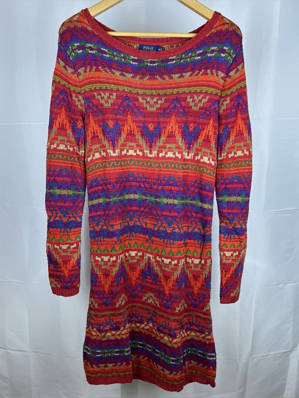 Polo Ralph Lauren Fair Isle Sweater Dress Red Knit Aztec SouthWestern Medium